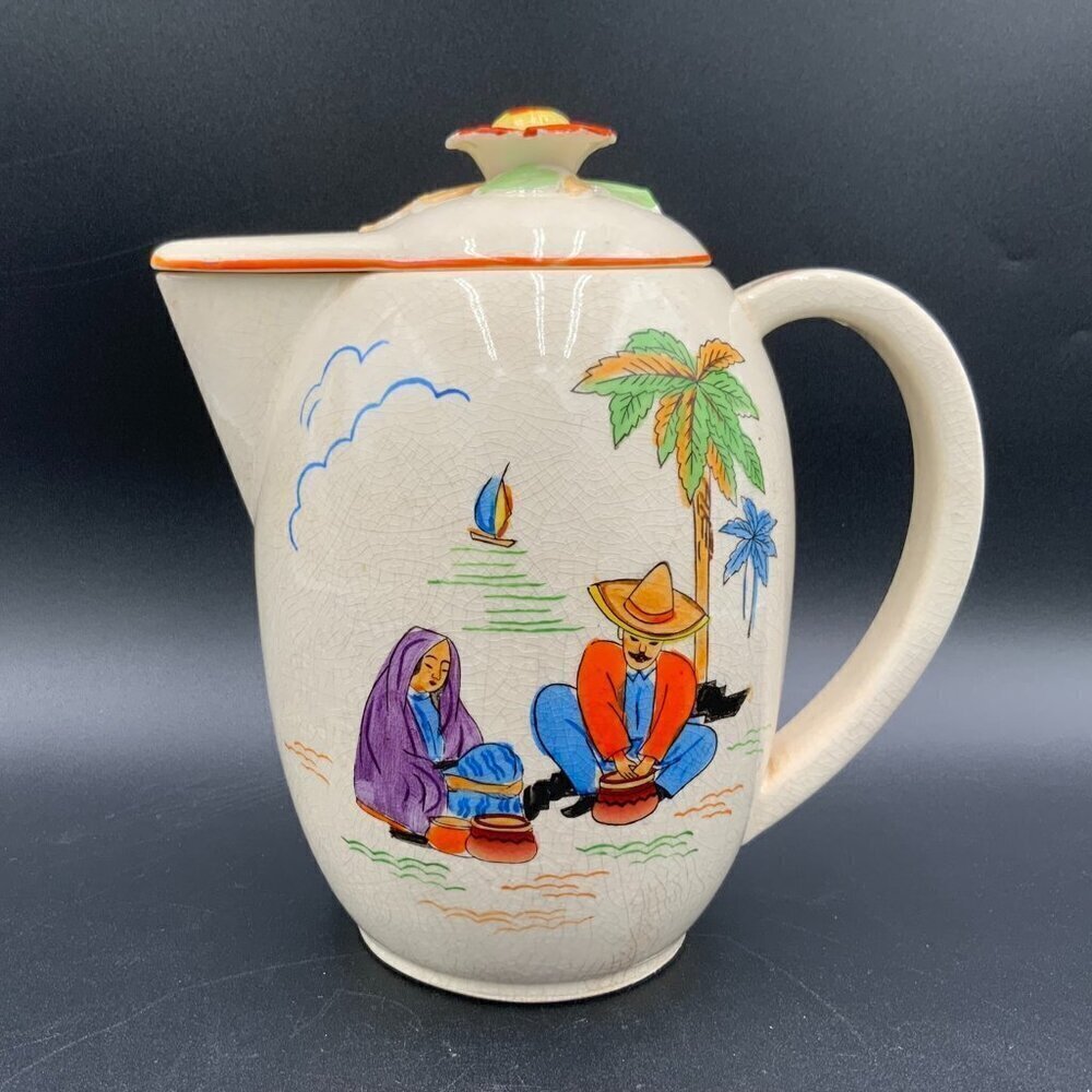 VINTAGE Kikusui Japan Tea Coffee Pot Pitcher Mexican Design